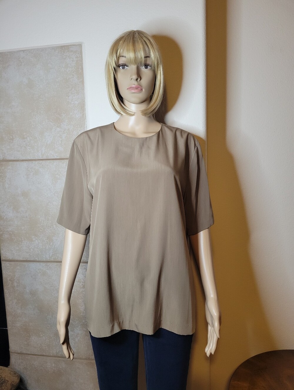 Vintage 90s S.G. Sport Minimalist Taupe Blouse Top M Made in USA EUC Like New